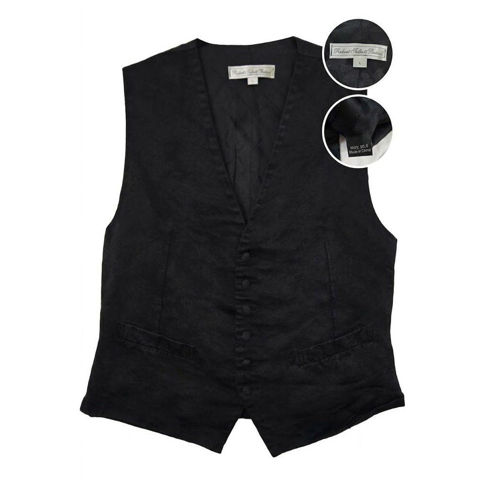 Robert Talbott Protocol Mens L Black Silk Tuxedo Vest Waistcoat‎ Buckle Back